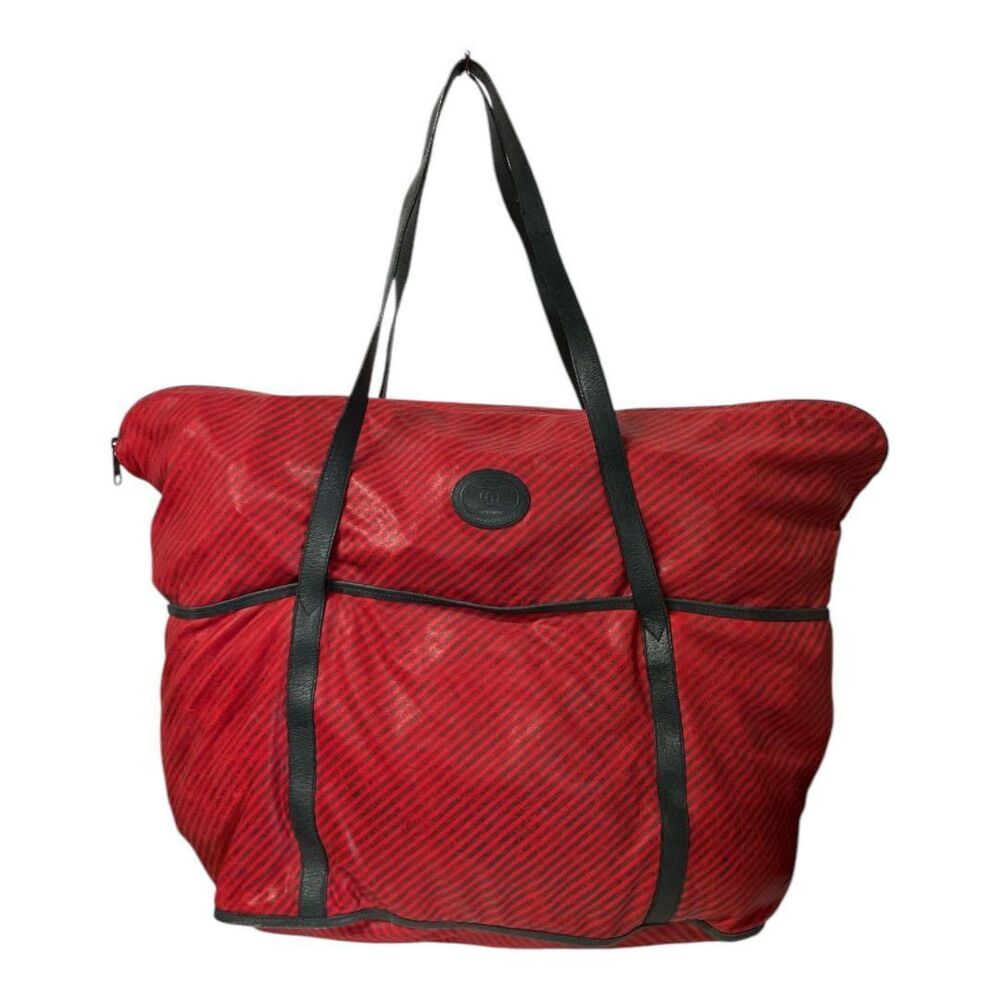 Gucci XL Travel Tote Red & Black Stripe Vintage 90s Weekender Bag w/ Pouch, Rare - Picture 2 of 14